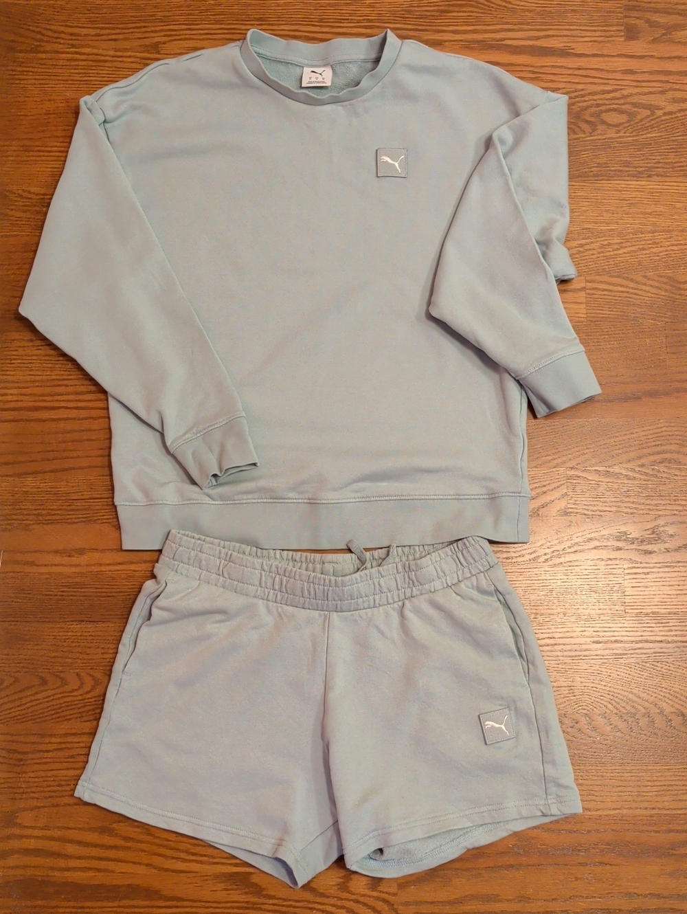 Puma Pastel Blue Crewneck Sweatshirt & Drawstring Shorts Set